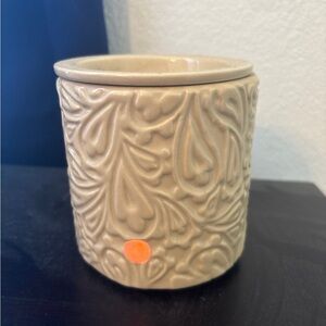 Embossed Tan Ceramic Candle Holder